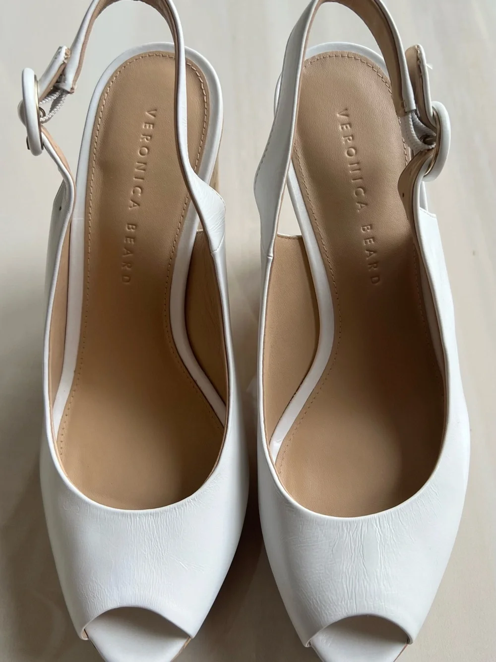 Veronica Beard Coconut Leather Dali Peep Toe Wedge heels, sz 7.5 slingback